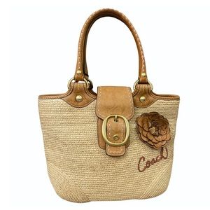 Coach Natural Straw Leather Tote Shoulder Bag